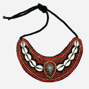 Vintage Tribal Ethnic African Moroccan Faux Coral Bead Bib Necklace